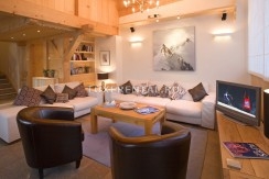 Chalet Lumiere Living Room in evening